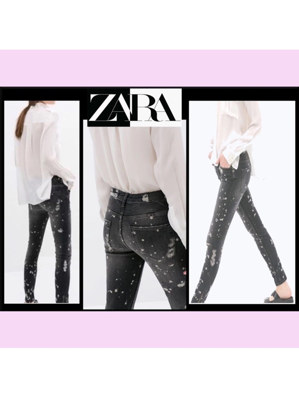ZARA Black Paint-Splash Skinny Jeans - Women's